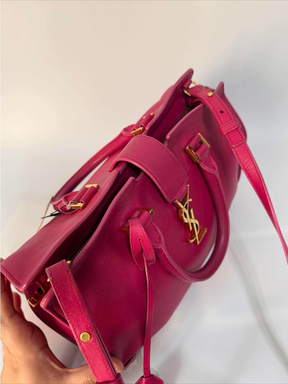 Saint Laurent Hot Pink Leather Satchel with Gold Hardware